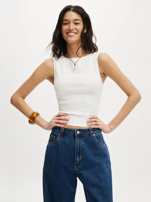 Women's Cotton On White Alina Shirred Boat Neck Top