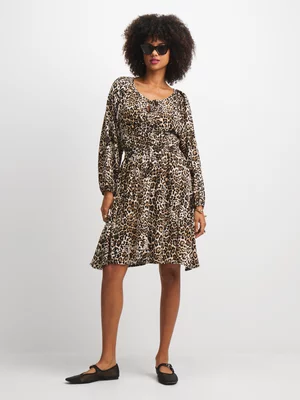 Exact Women's Animal Print Balloon Sleeve Dress