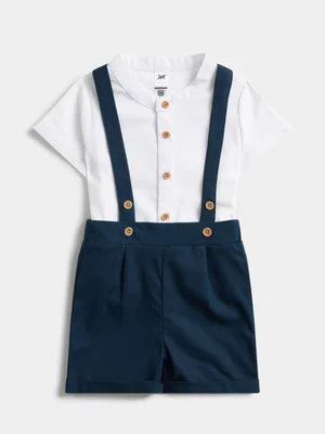 Jet Toddler Boys Navy 2 Piece Baby Grandad Shirt And Shorts Set