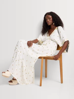 Women's Izabel London White Deep V-neck Kaftan Maxi Dress