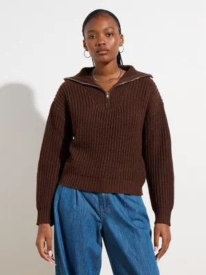 Women's Canvas 1/4 Zip Jumper Chocolate