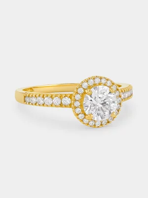 Yellow Gold Cubic Zirconia Round Halo Ring 