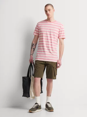 Markham Men's  Slim Fit Horizontal Stripe Pink/Milk T-Shirt