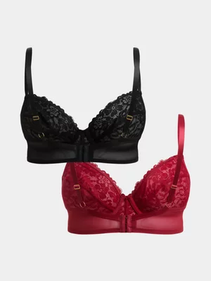Jet Women’s 2 Pack Red Black Lace Soft Cup Bra