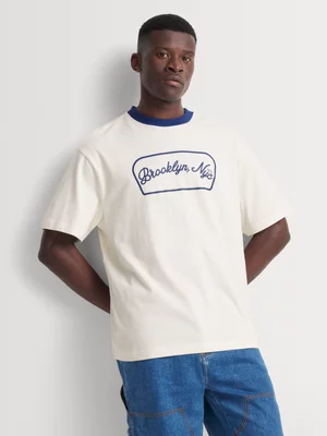 Markham Men's Relaxed Fit Sporty Ringer Milk T-Shirt