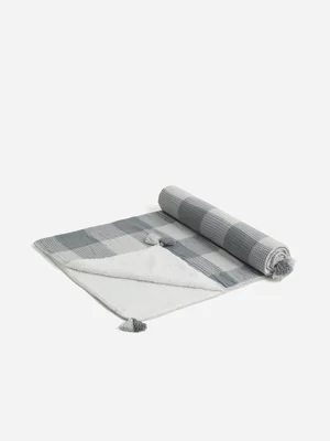 Jet Home Grey Check Sherpa Blanket