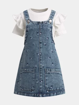 Exact Younger Girl's Denim Embroidered Pinafore & T-Shirt Set