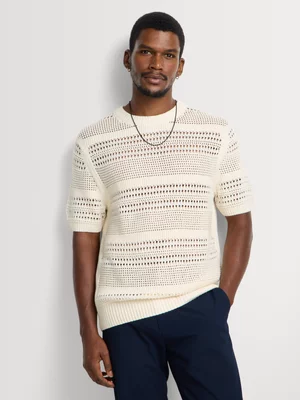 Markham Men's Regular Fit Ecru Crochet Knitwear