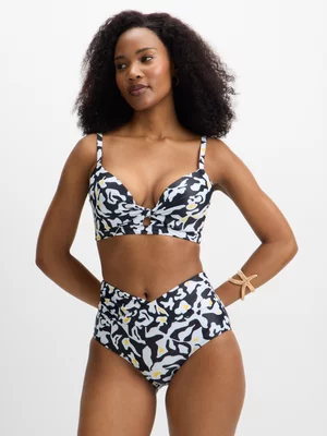 Jet Women's Black and White Bikini Top with Print