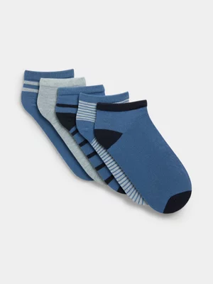 Jet Older Boys 5PK Fashion Blue Stripes Low Cut Sock