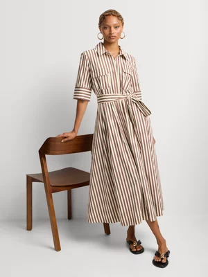 Belted Stripe Shirt Dress 
