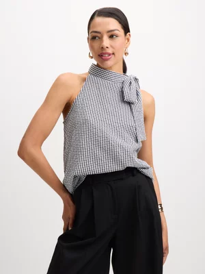 Jet Women's Black Gingham Bow Blouse