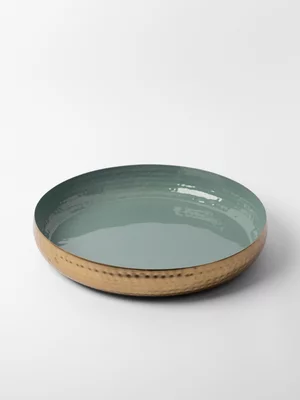 Hammered Metal Enamelled Bowl Aqua 36cm