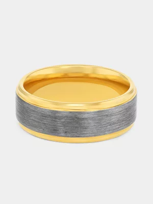 Gold Plated Tungsten Brushed Centre Stripe Ring