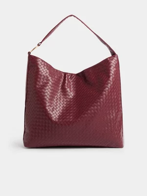 Jet Women's Deep Burgunday Chunky Metal Ring Woven Bag 