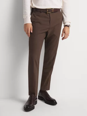Markham Men's Smart Slim Tapered Micro Houndstooth Brown Trouser