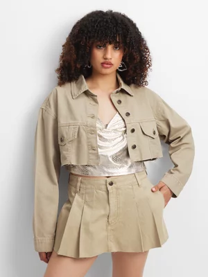 The FIX Women's Natural Co-Ord Pleated Denim Skort