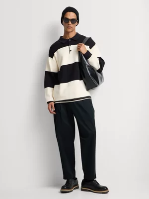 Markham Men's Relaxed Fit Stripe Black/Ecru Knitwear Golfer