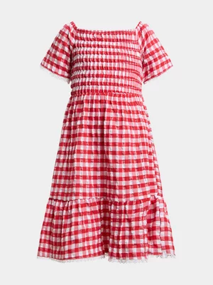 Jet Younger Girls Red Check Poplin Dress