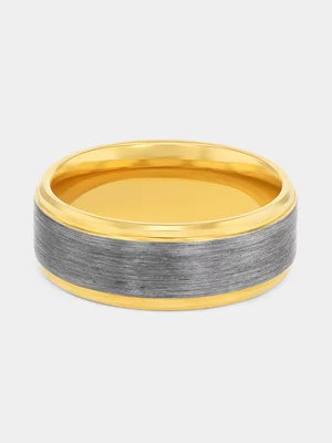 Gold Plated Tungsten Brushed Centre Stripe Ring