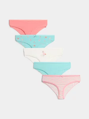 Exact Girls’ Blue & Peach 5-Pack Flamingo Print Panties