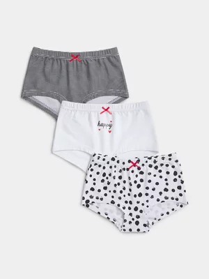 Exact Girl's White & Black 3-Pack Boyleg Panties