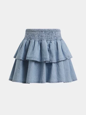 Exact Younger Girl's Blue Chambray Tiered Skirt