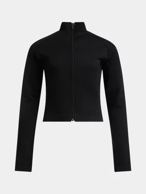 Jet Teen Girls Black Long Sleeve Seamless Chevron Zip Through Top
