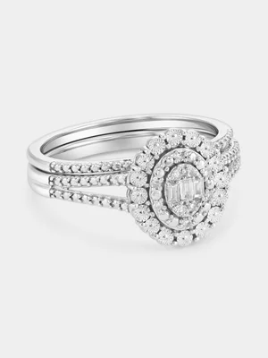Sterling Silver Lab Grown Diamond Oval Halo Multi-Stone Twinset Ring 