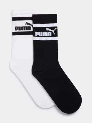 Puma 2-Pack Mid Calf White/Black Crew Socks