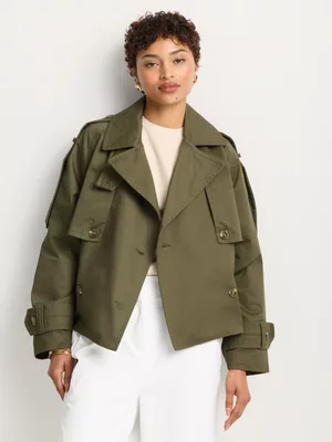 Raglan Sleeve Short Trench Coat