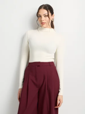 Rib Highneck Long Sleeve Fitted Top