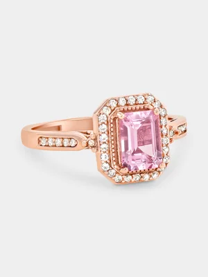 Rose Gold Diamond & Morganite Emerald-Cut Halo Ring 