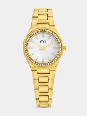 MX Women’s Gold Plated Mother Of Pearl Dial Bracelet Watch 