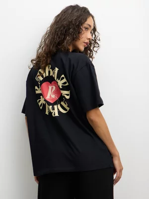 Redbat Women's Black Relaxed 'Heart Stitch' T-Shirt