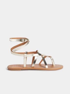 Exact Women's Gold Wrap Around Strappy Sandals 