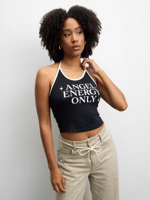 The FIX Women's Black Angel Energy Only Cotton Lycra Halterneck Top 