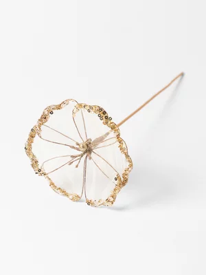 Flower Pick Christmas Decoration Clear & Gold 15 x 42cm