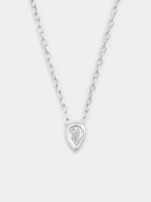 Sterling Silver Lab Grown Diamond Pear Bezel Necklet