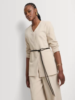 Collarless Belted Blazer