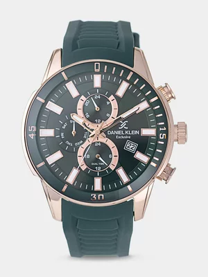 Daniel Klein Rose Plated Green Dial Green Silicone Watch 