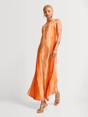 Satin Print Back Detail Column Dress