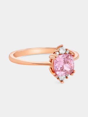 Rose Gold Pink Cubic Zirconia Cushion Tiara Ring 