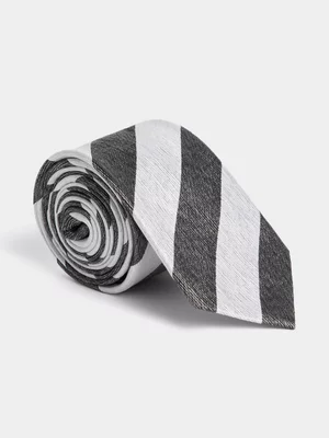 Fabiani Men's Silk Charcoal/Ecru Stripe Tie