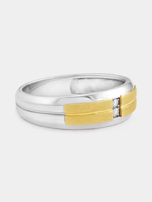 Yellow Gold & Sterling Silver Lab Grown Diamond Rectangle Groove Ring 