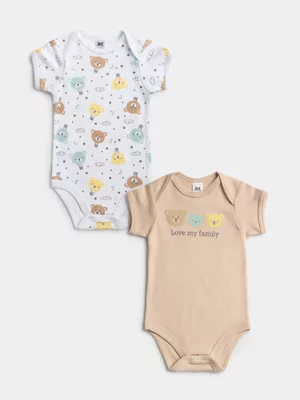 Jet Baby Unisex White/Stone Bear Family 2 Pack Bodyvest