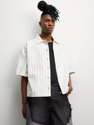 The FIX Men's White Pin Striped Denim Shirt