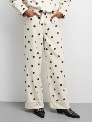 The FIX Women's Ecru Polka Dot Wide Leg Jeans