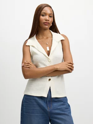 Exact Women's White Textured Waistcoat