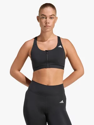 adidas Womens Optime Essential Front Zip Black Sports Bra